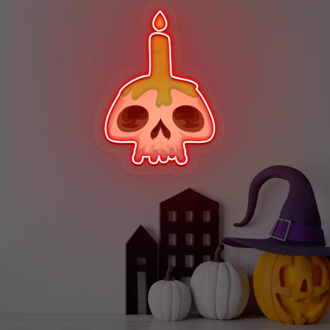 Cursed Candle Skull Neon Artwork | Red