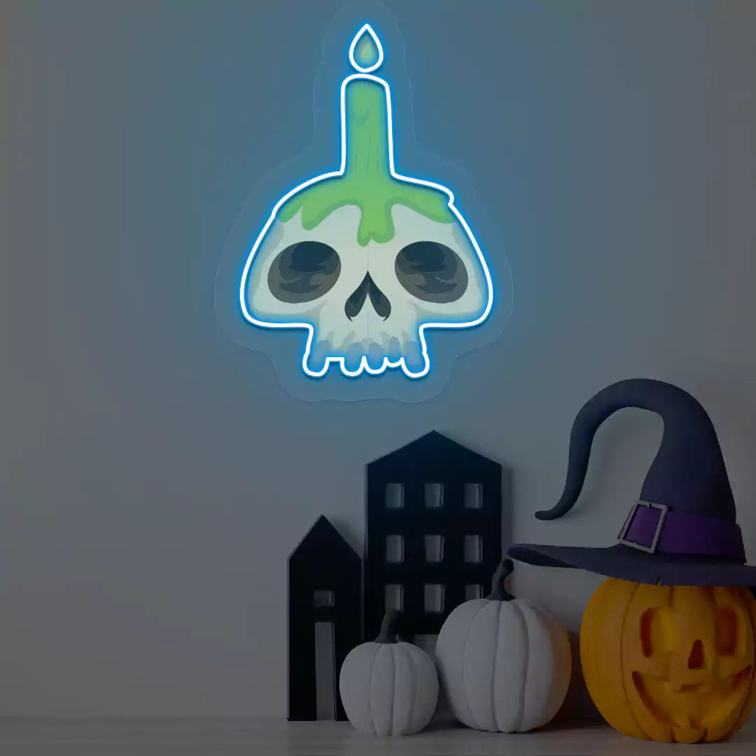 Cursed Candle Skull Neon Artwork | Iceblue