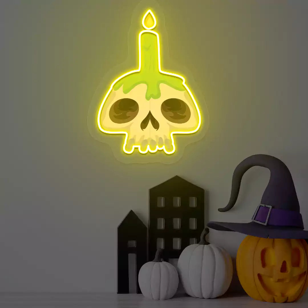 Cursed Candle Skull Neon Artwork | Yellow