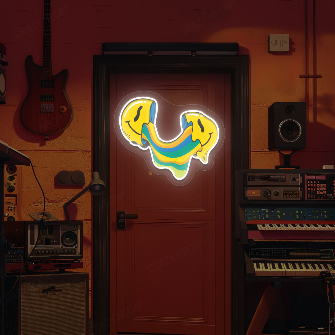 Crack n’ Ooze Smiley Neon Artwork | White