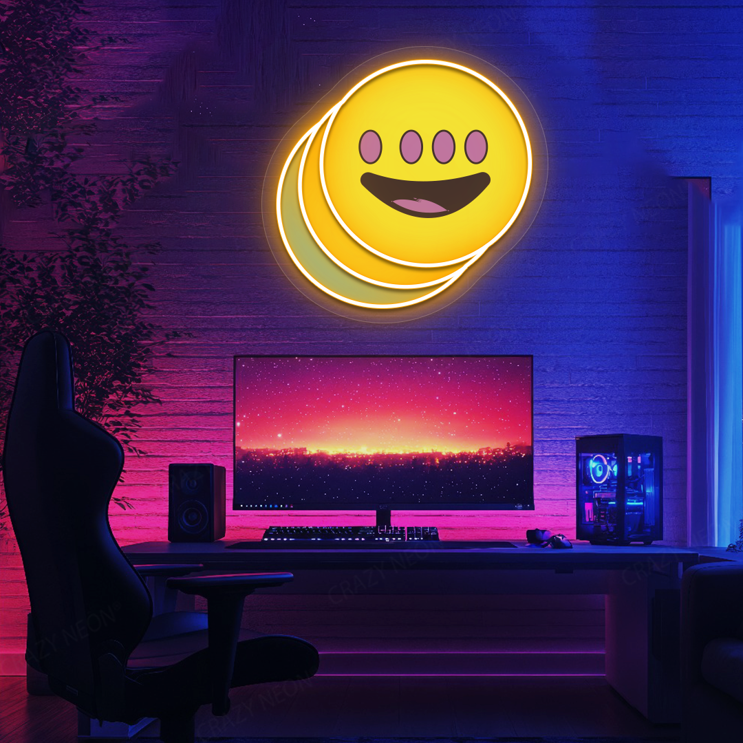 Quad-Eye Happy Face Neon Artwork | Orange