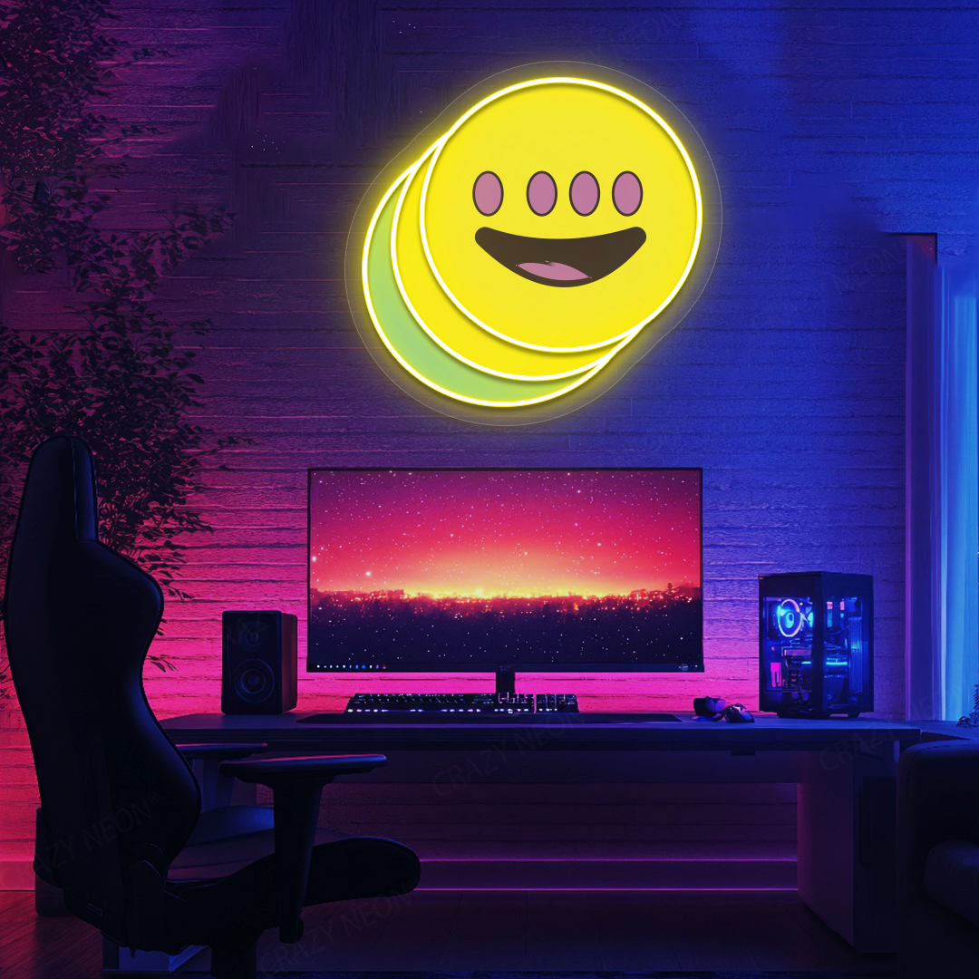 Quad-Eye Happy Face Neon Artwork | Yellow