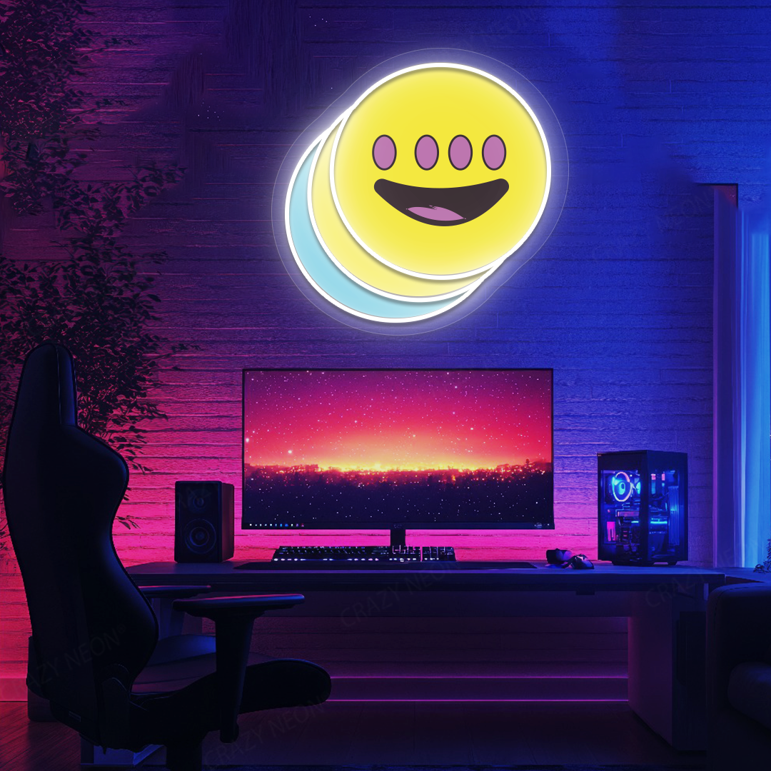 Quad-Eye Happy Face Neon Artwork | White