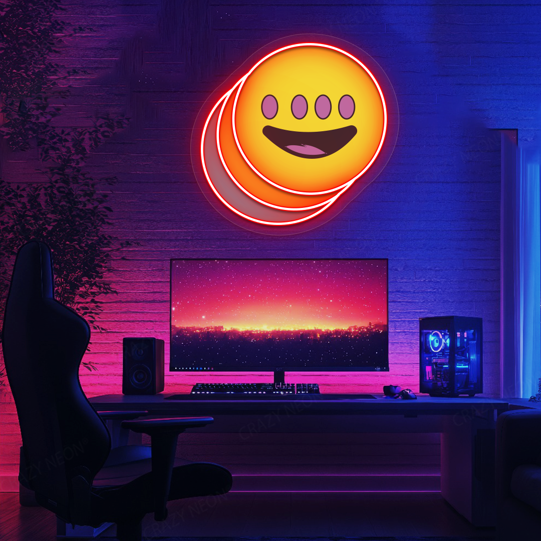 Quad-Eye Happy Face Neon Artwork | Red