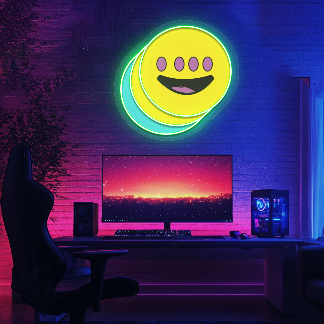 Quad-Eye Happy Face Neon Artwork | Green