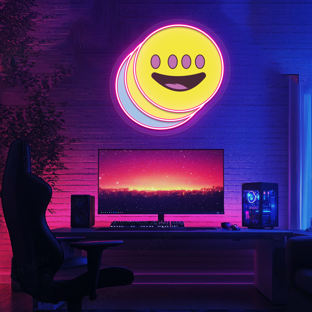 Quad-Eye Happy Face Neon Artwork | Pink
