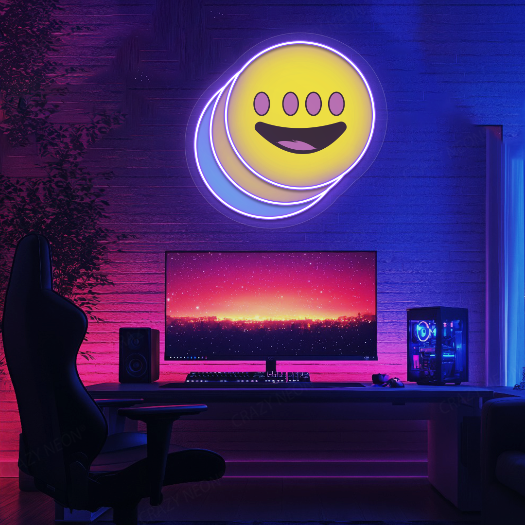 Quad-Eye Happy Face Neon Artwork | Purple