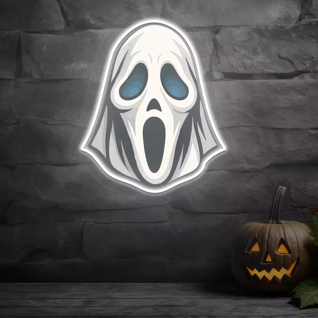 Wailing Ghost Neon Artwork | White