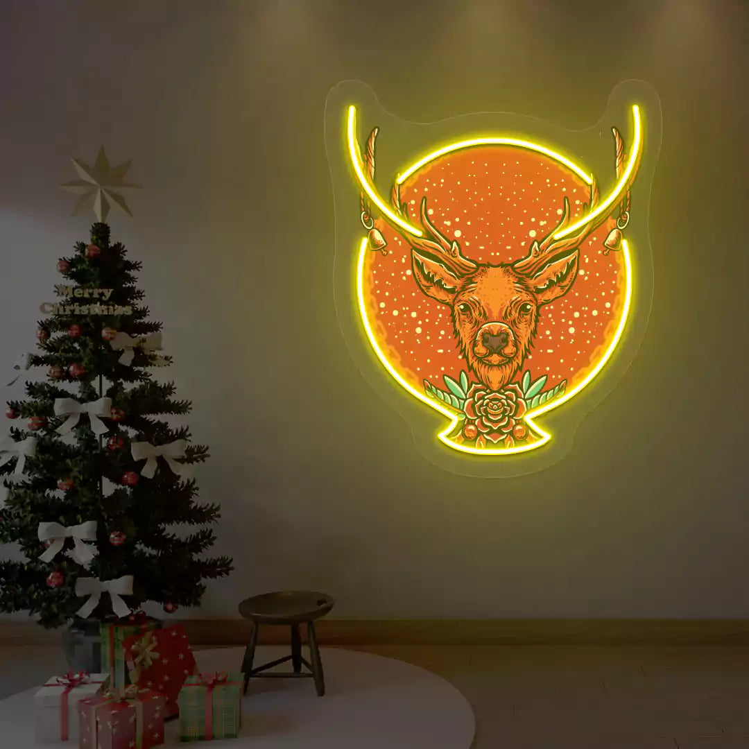 Majestic Stag Neon Artwork | Yellow