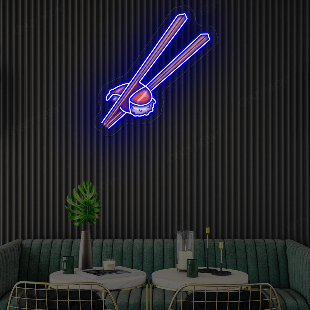 Sushi with Chopsticks Led Neon Artwork Sign | Blue