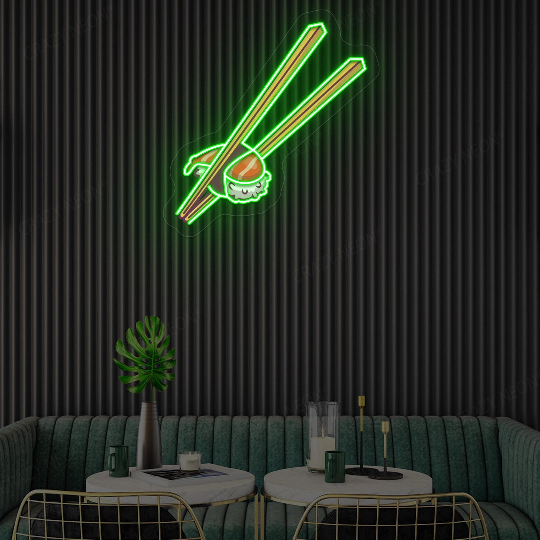 Sushi with Chopsticks Led Neon Artwork Sign | Green