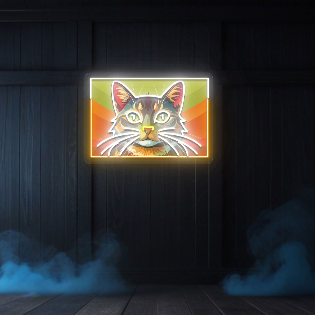 UV+Neon Cat Sign | White