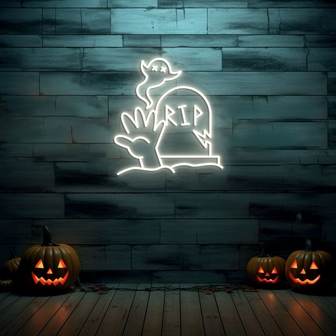 Graveyard RIP Tombstone Neon Sign | Warm White