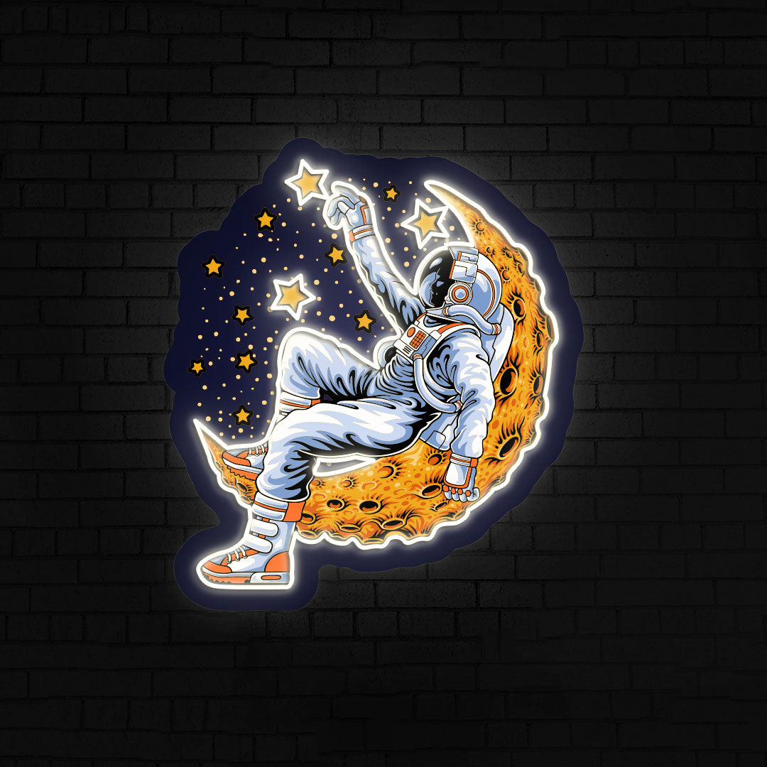 Astronaut On Moon Neon Artwork | white