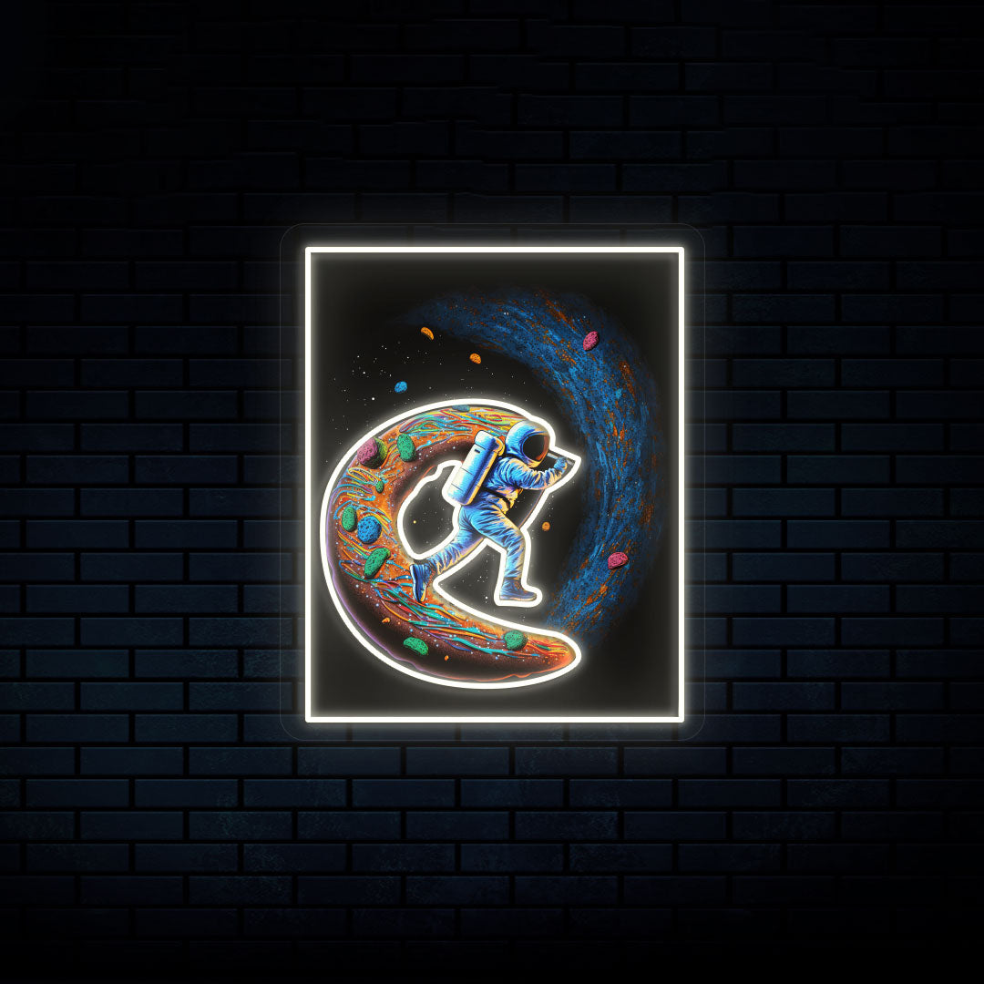 Astronaut On Donut Neon Artwork | Warmwhite