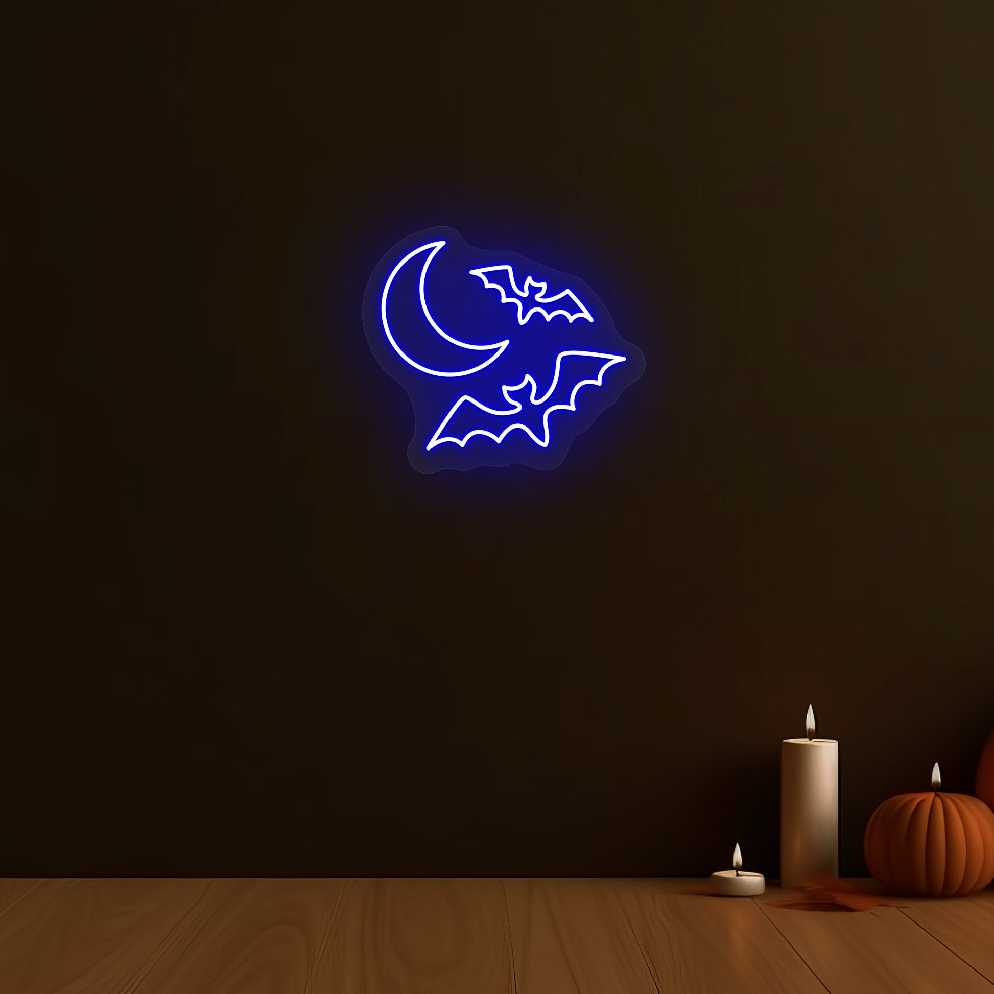 Moon and Bats Neon Sign | Blue