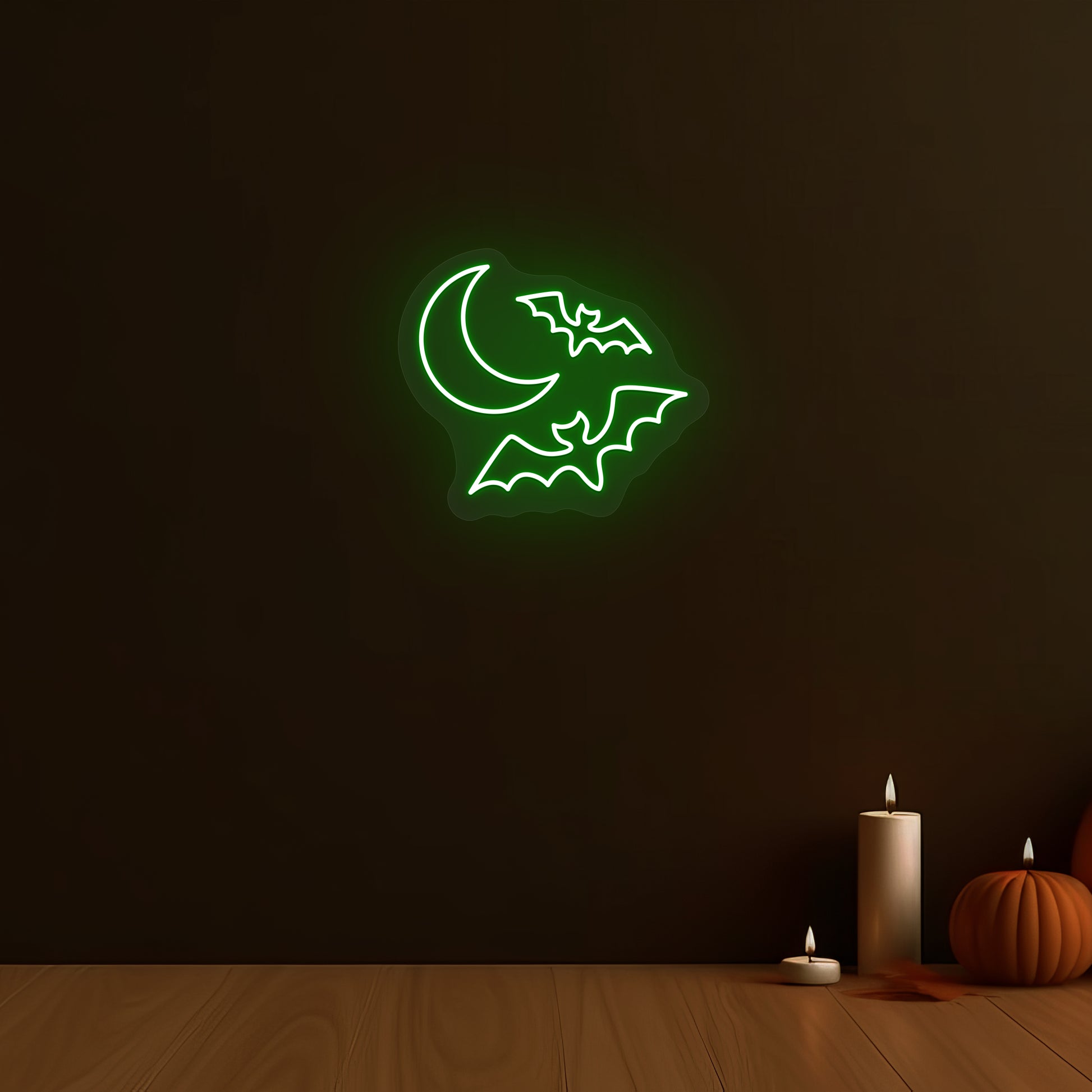 Moon and Bats Neon Sign | Green