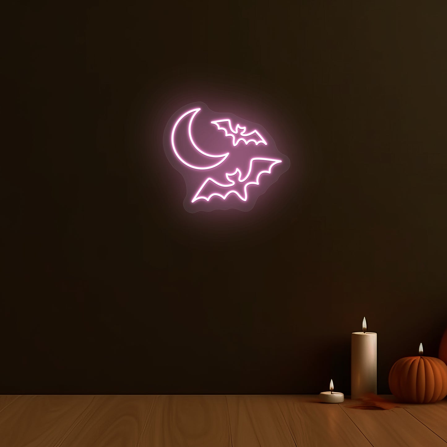 Moon and Bats Neon Sign | Pink
