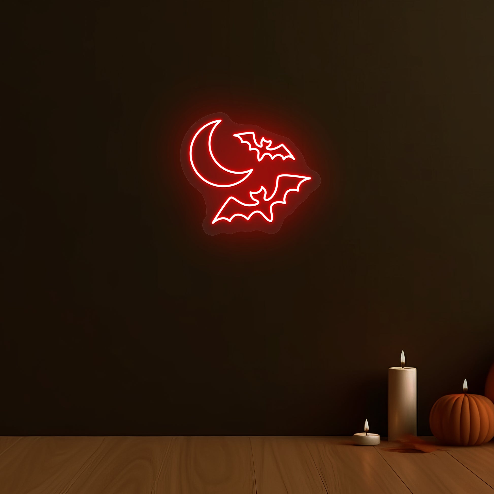 Moon and Bats Neon Sign | Green