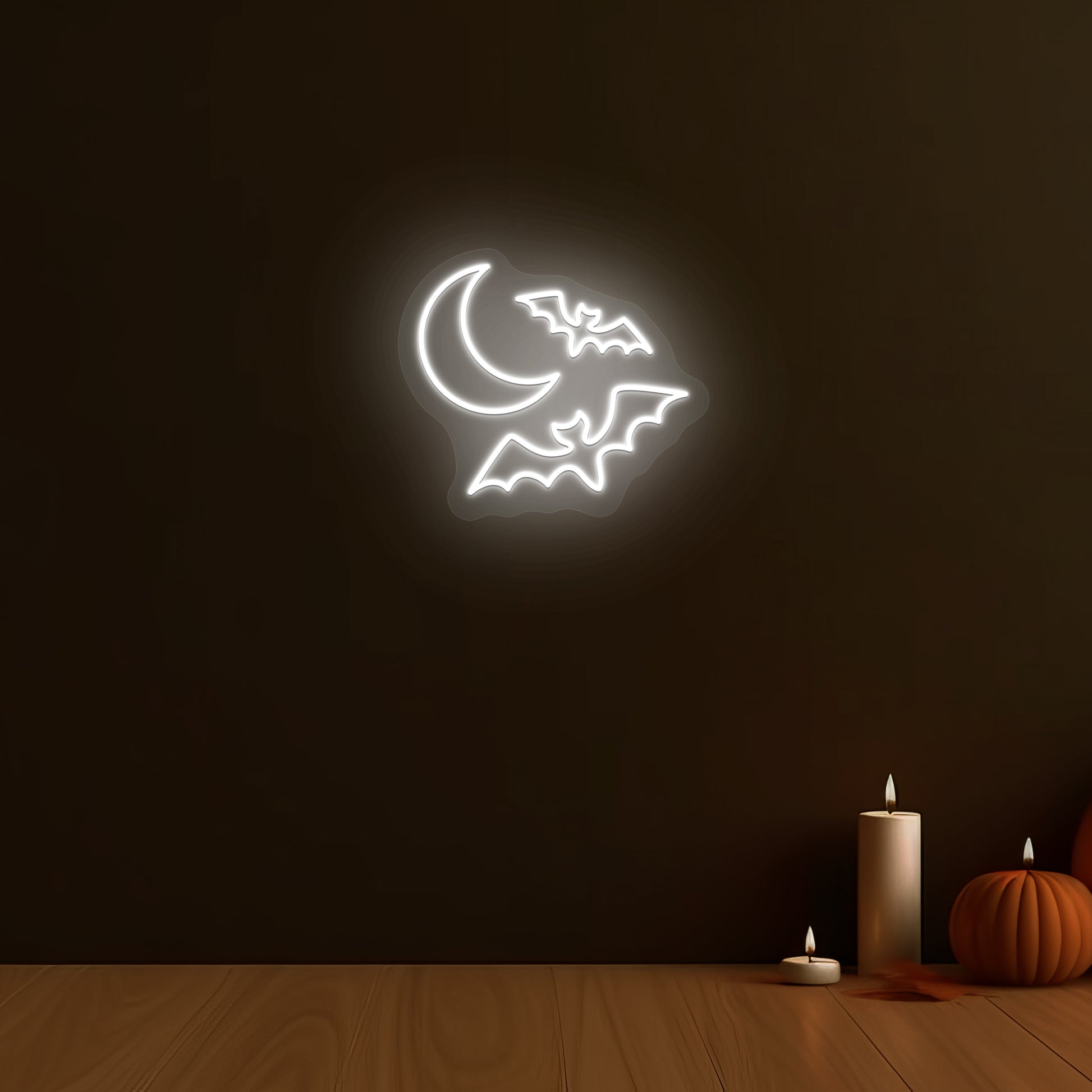 Moon and Bats Neon Sign | Warmwhite