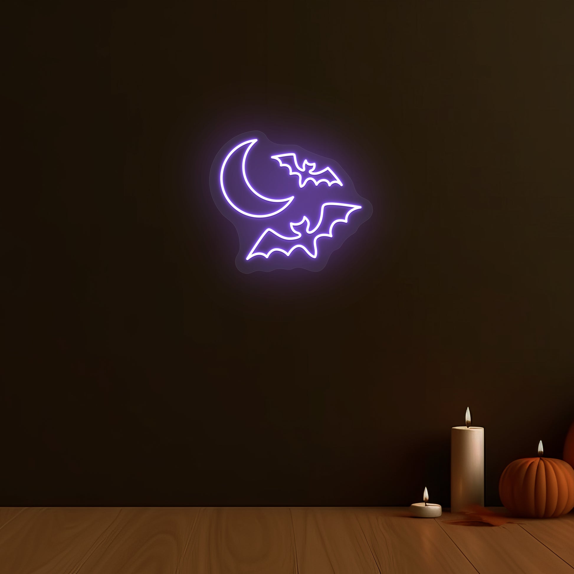 Moon and Bats Neon Sign | Purple