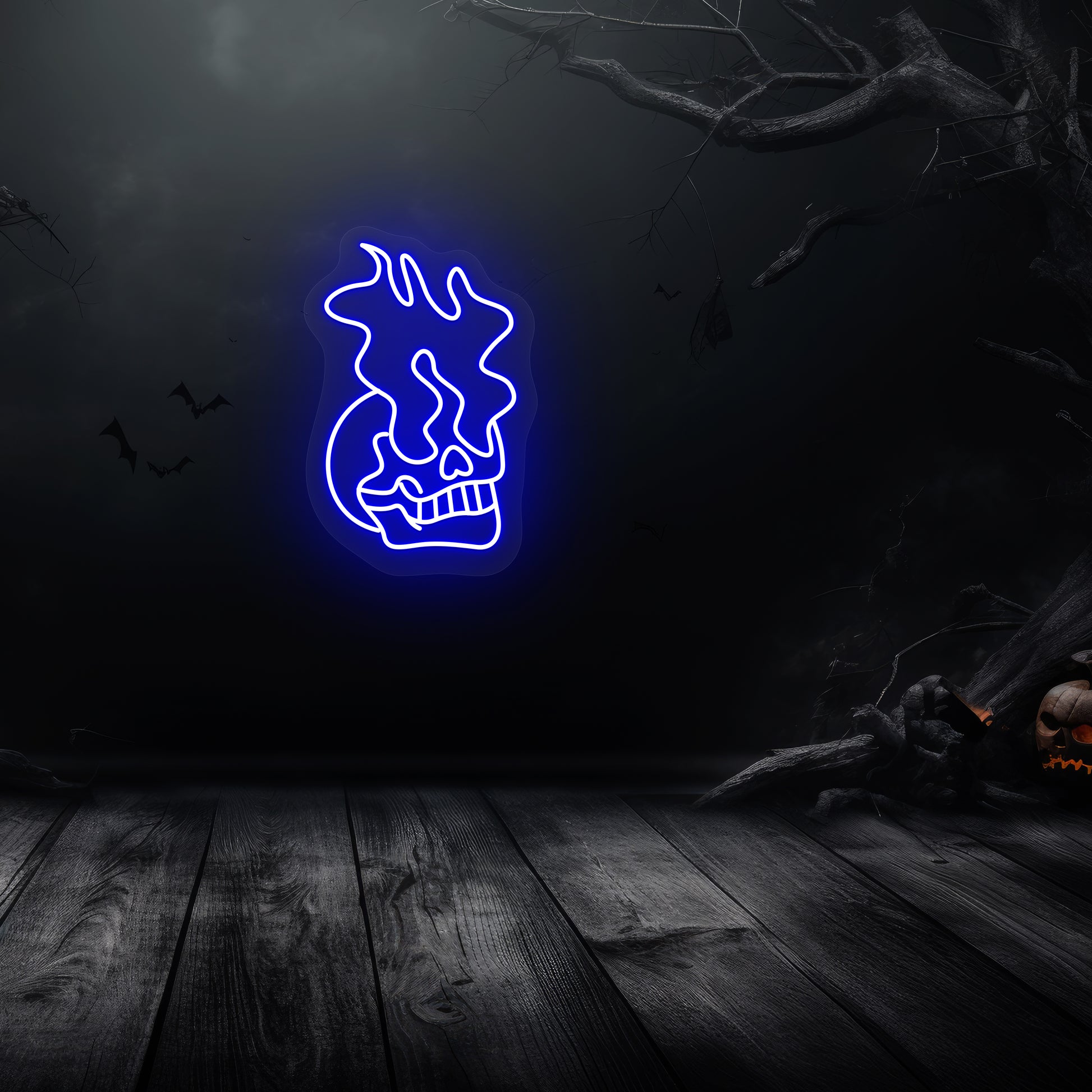 Skull Eyes On Fire Neon Sign  | Blue