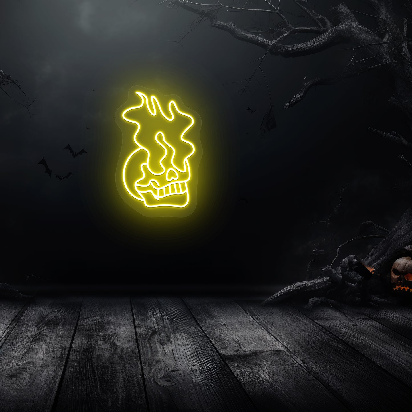Skull Eyes On Fire Neon Sign | Yellow