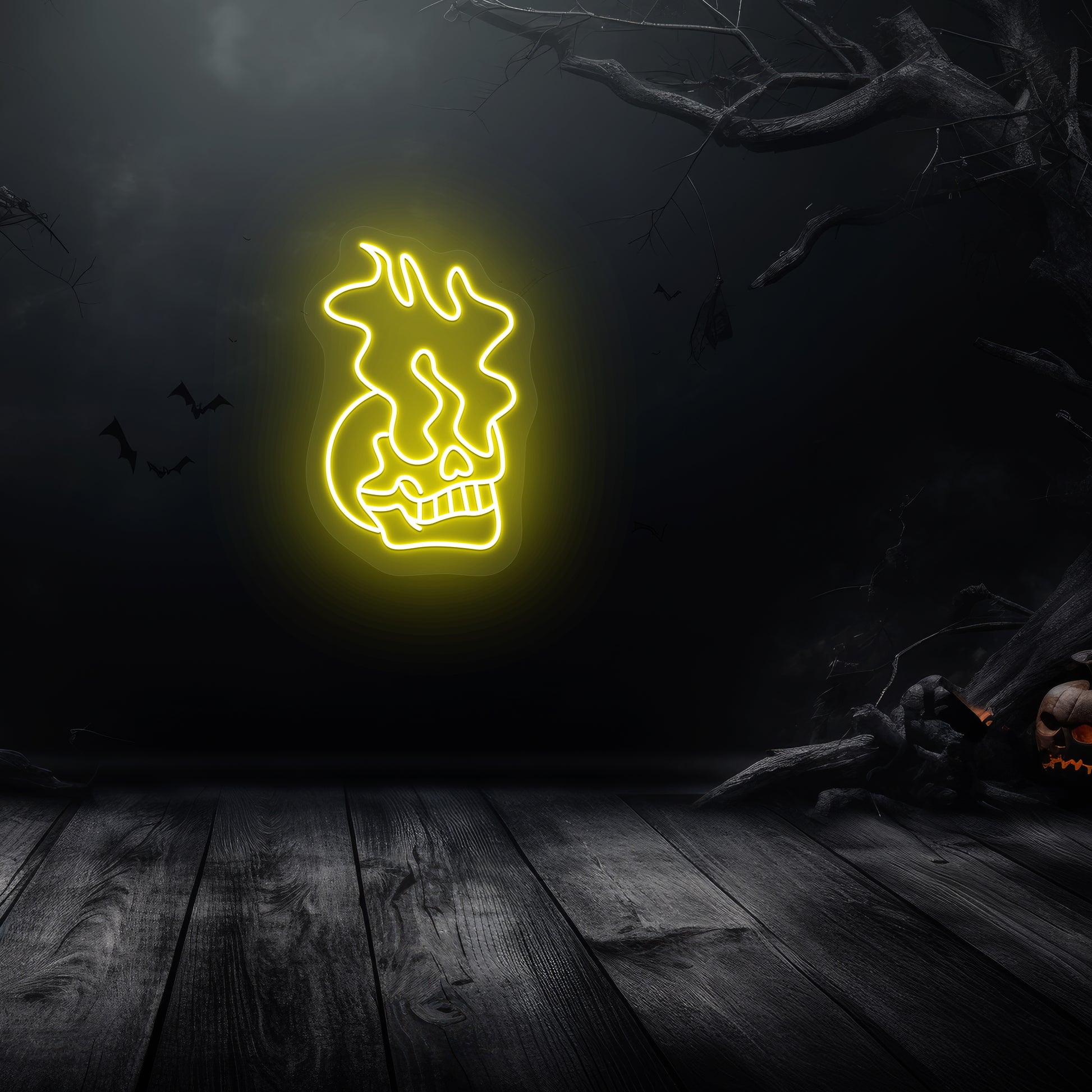 Skull Eyes On Fire Neon Sign | Yellow