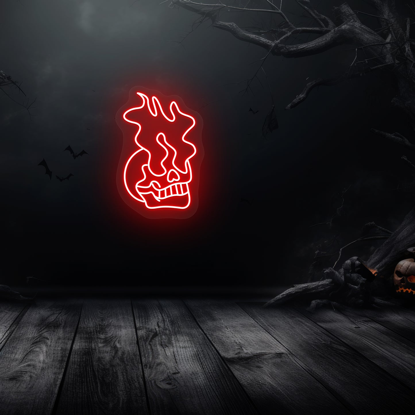 Skull Eyes On Fire Neon Sign | Red