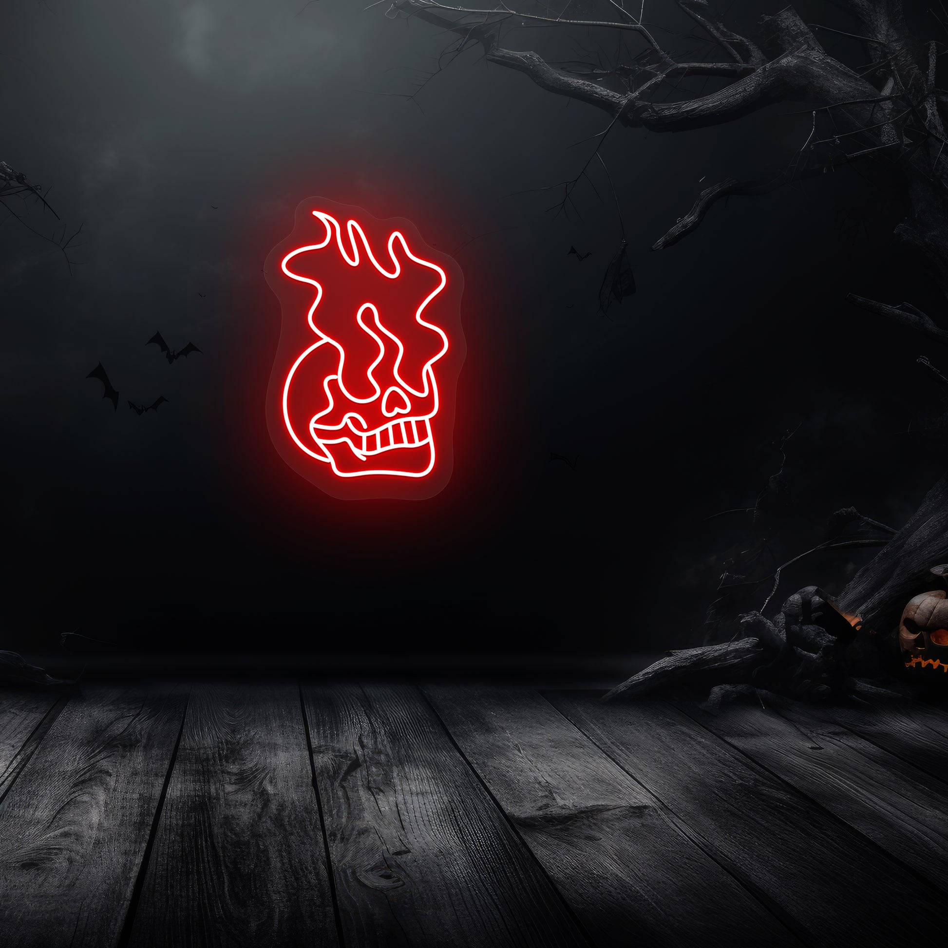 Skull Eyes On Fire Neon Sign | Red