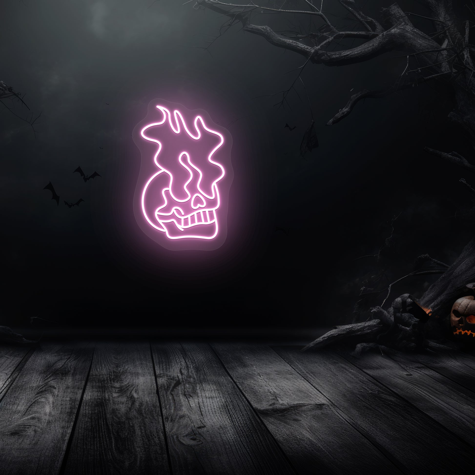 Skull Eyes On Fire Neon Sign | Pink