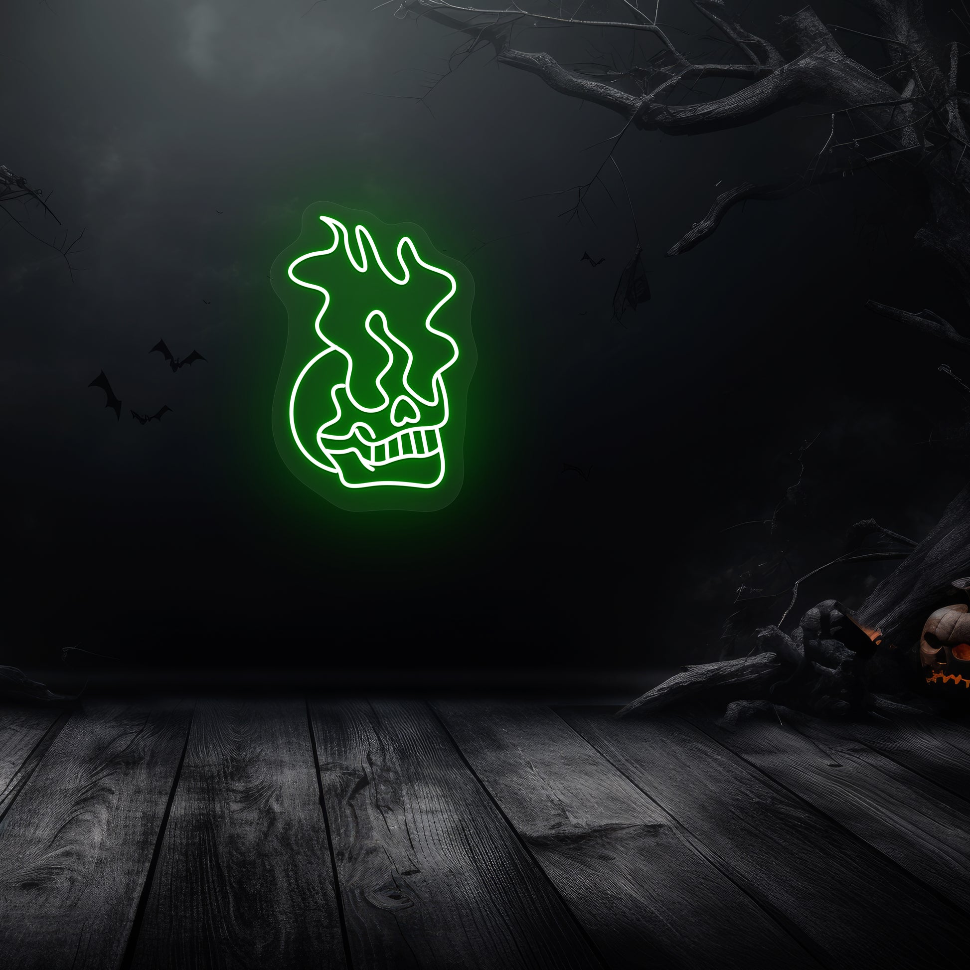 Skull Eyes On Fire Neon Sign | Green
