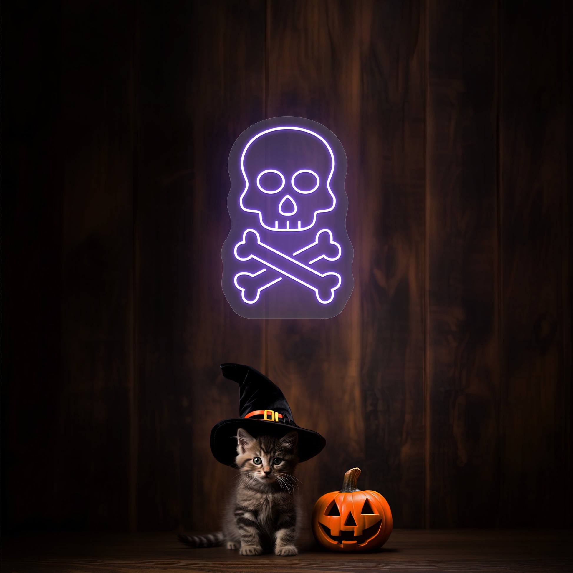 Skull With Bones Neon Sign | Purple