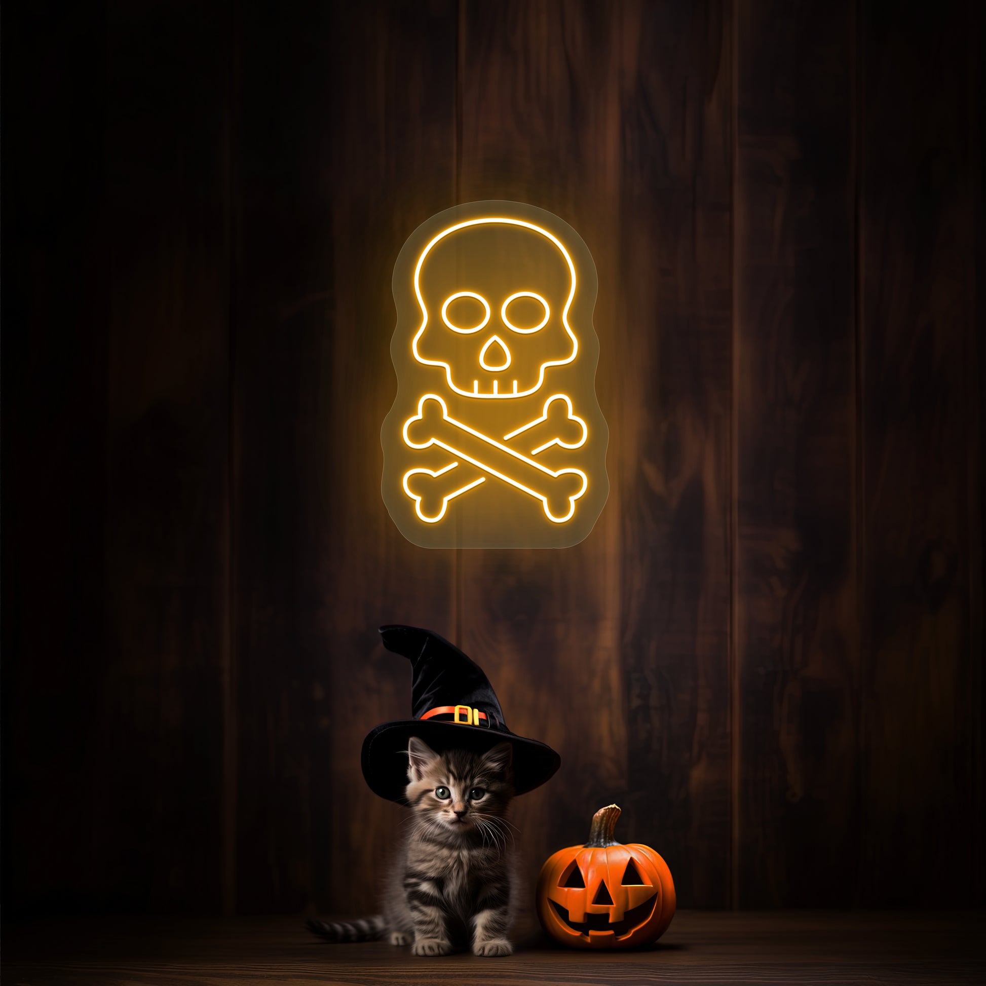 Skull With Bones Neon Sign | Orange