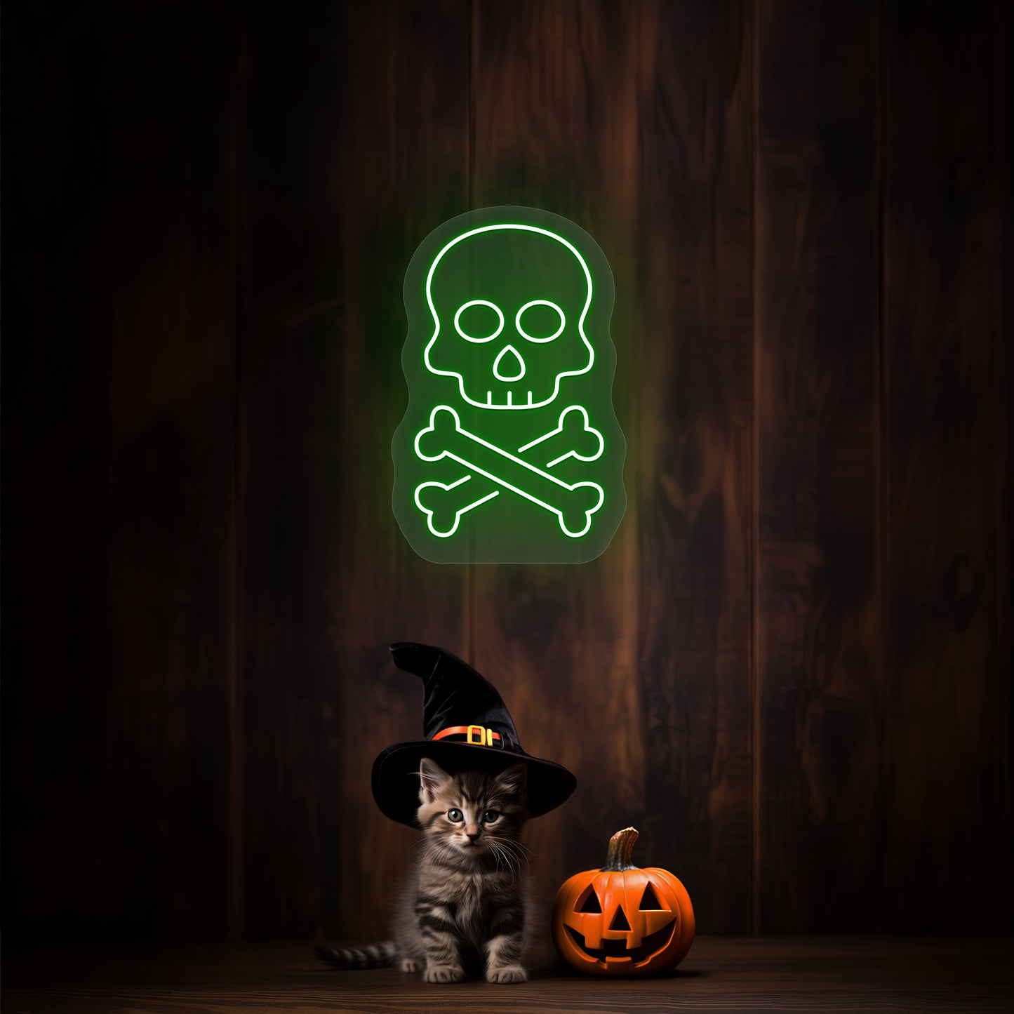 Skull With Bones Neon Sign | Green