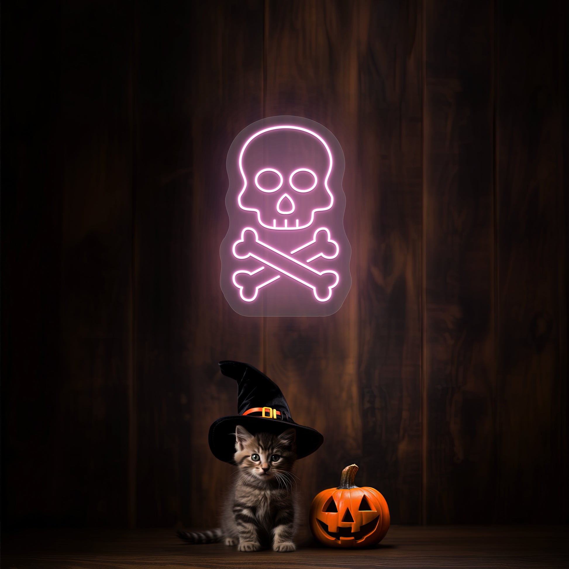 Skull With Bones Neon Sign | Pink