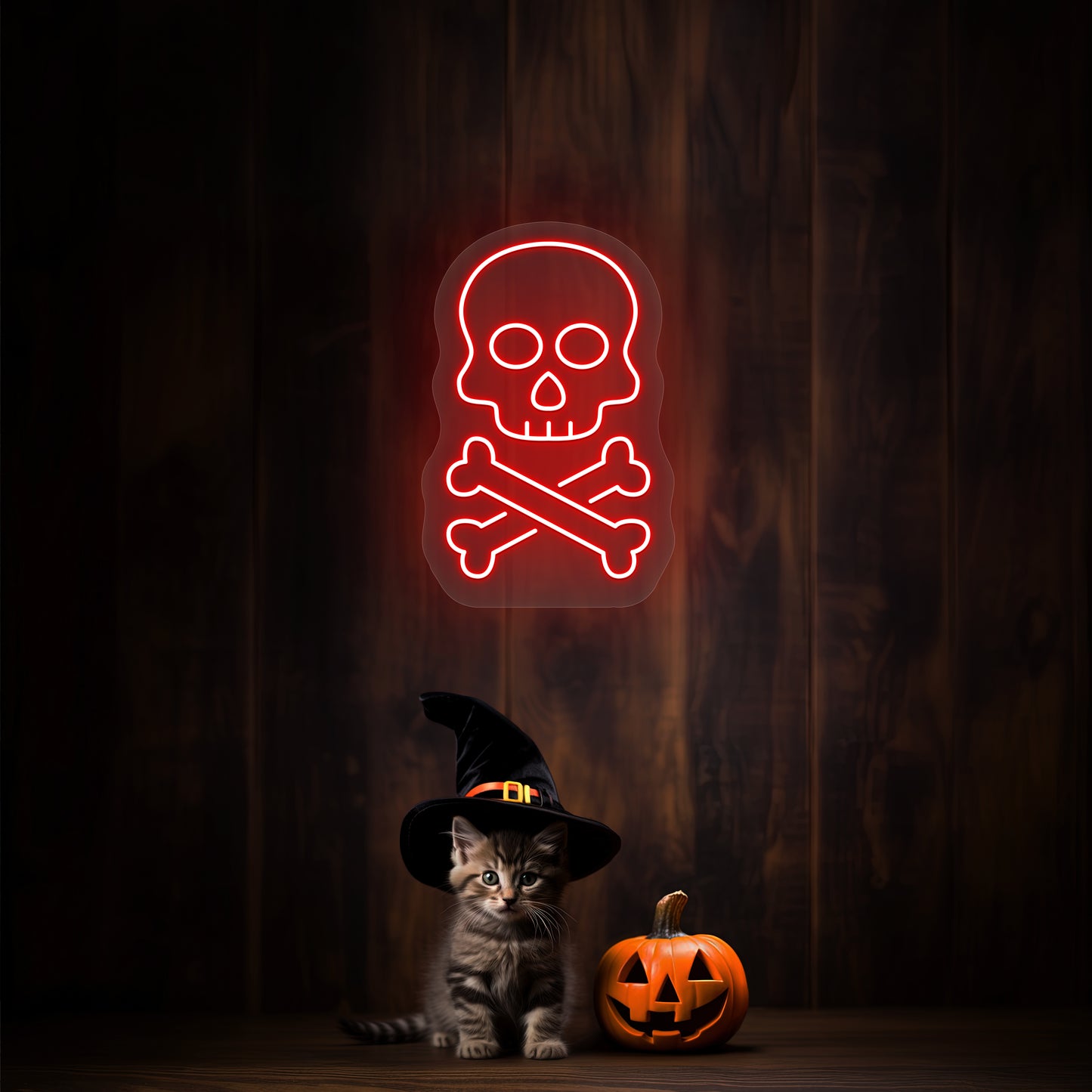 Skull With Bones Neon Sign | Red