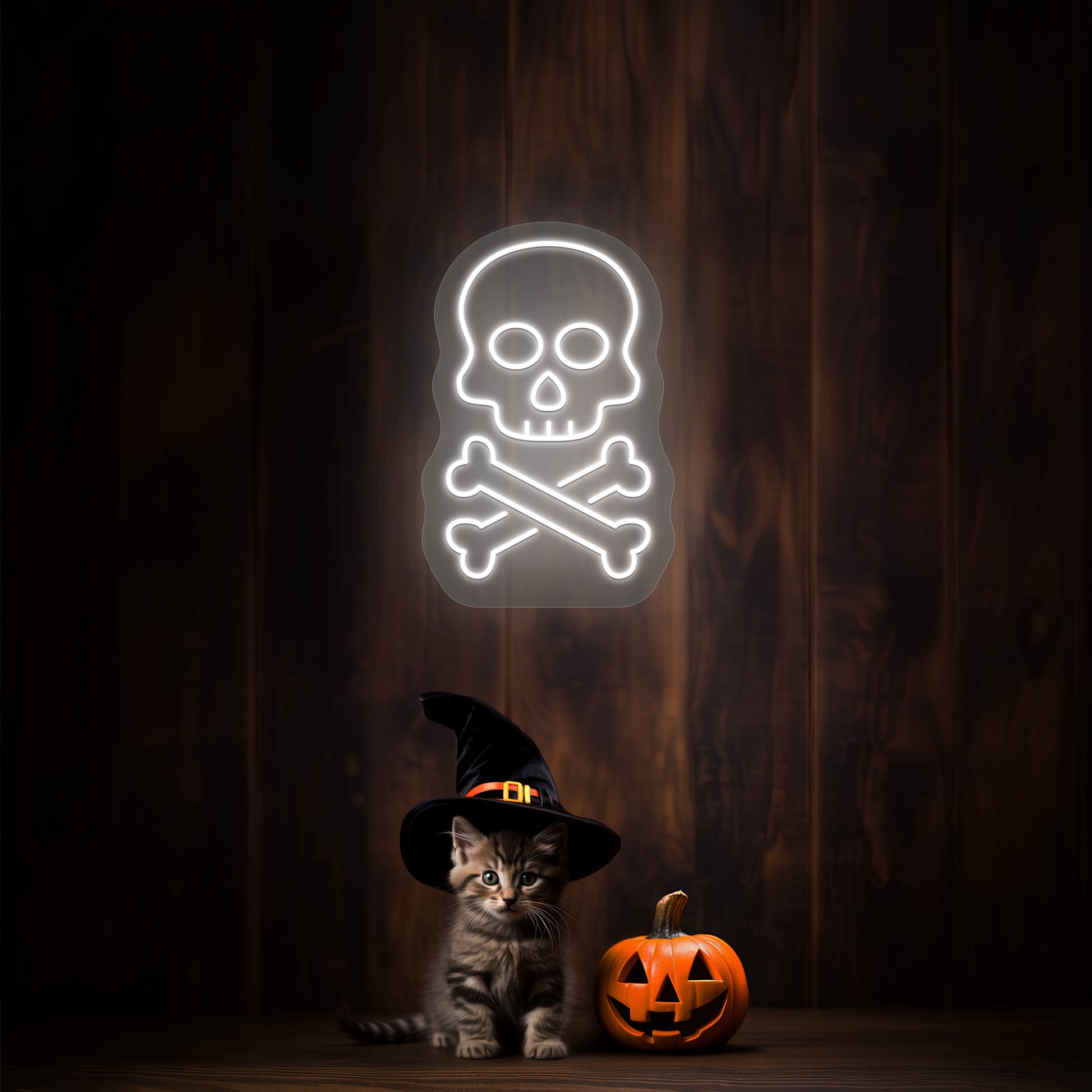 Skull With Bones Neon Sign | Warmwhite