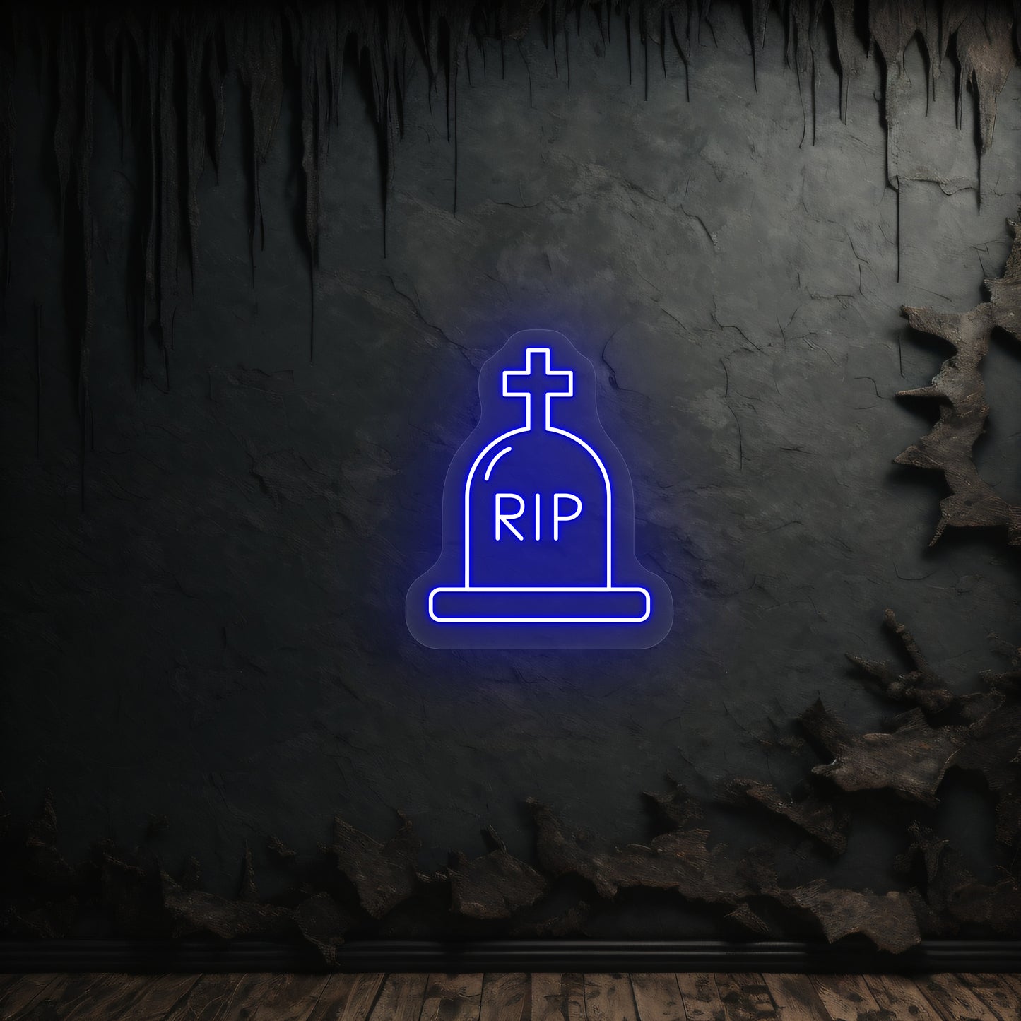 RIP Tombstone Neon Sign | Blue