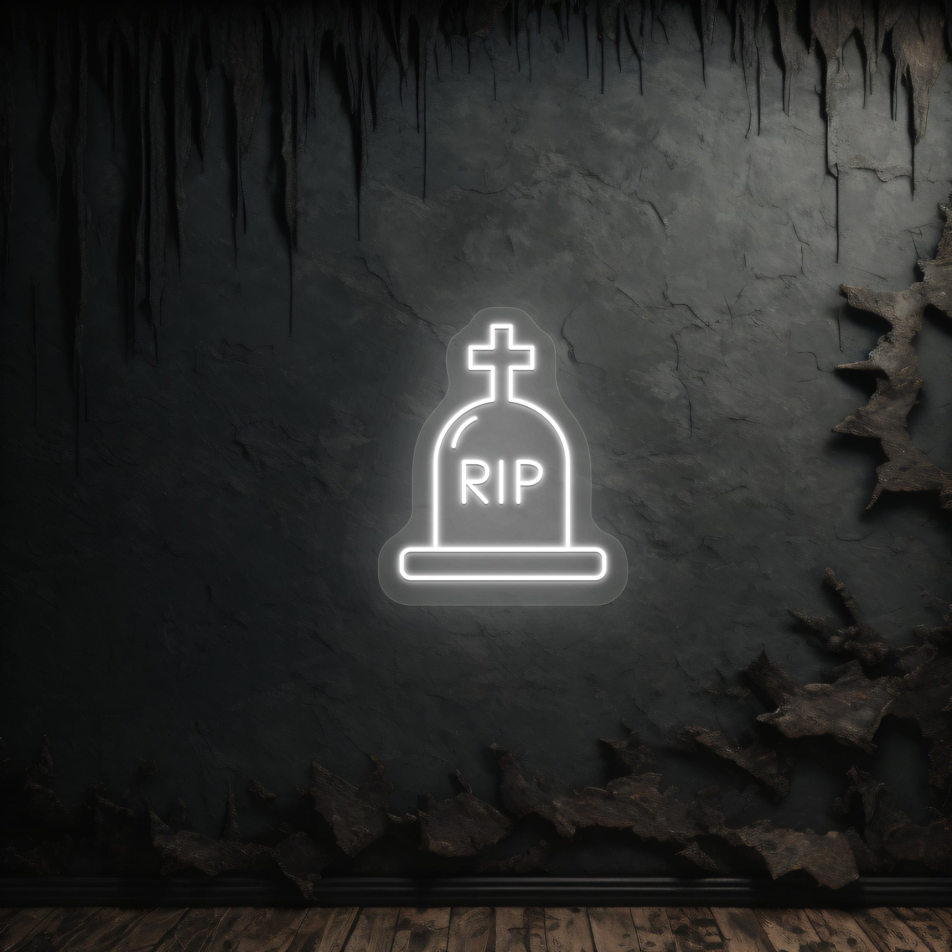 RIP Tombstone Neon Sign | White