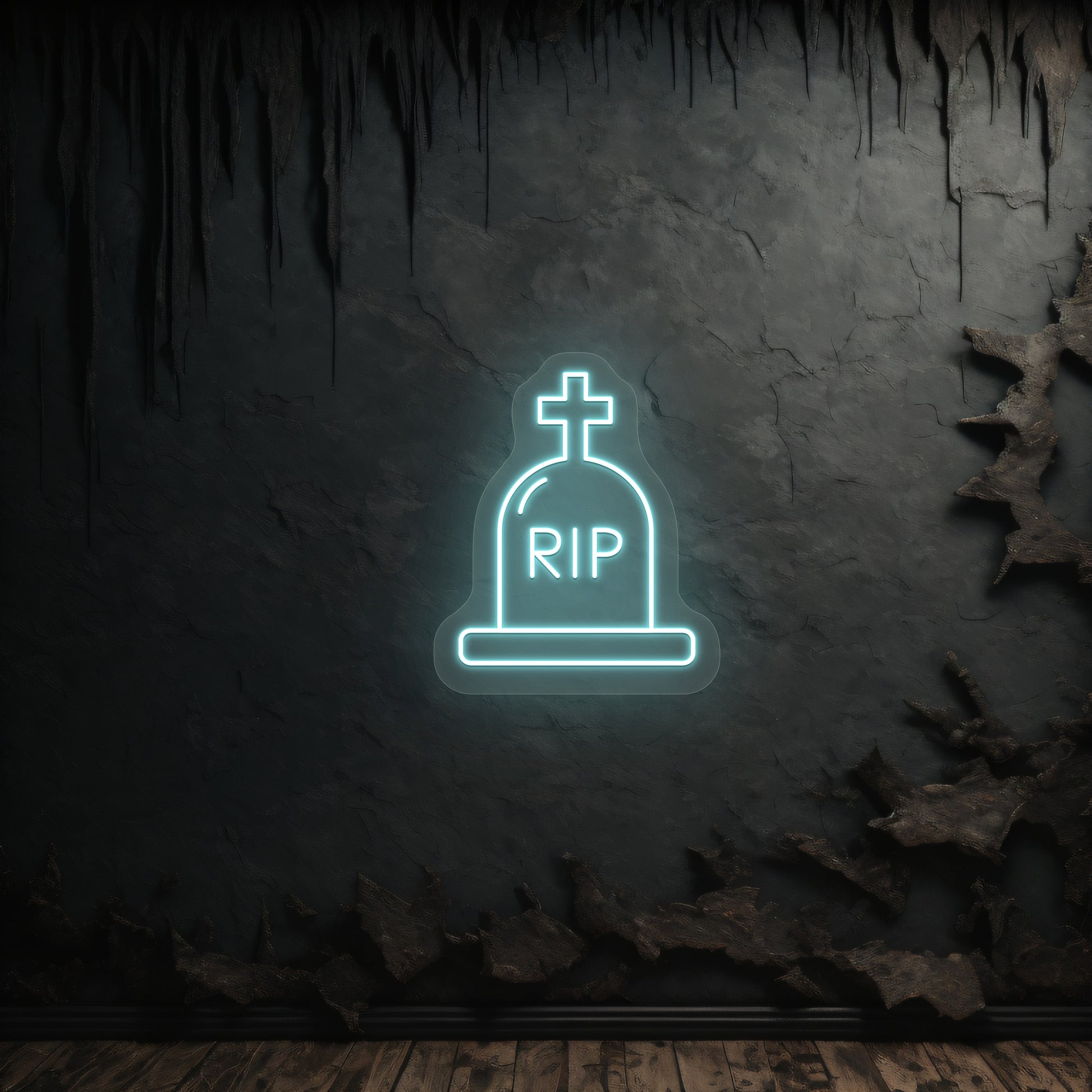 RIP Tombstone Neon Sign | Iceblue