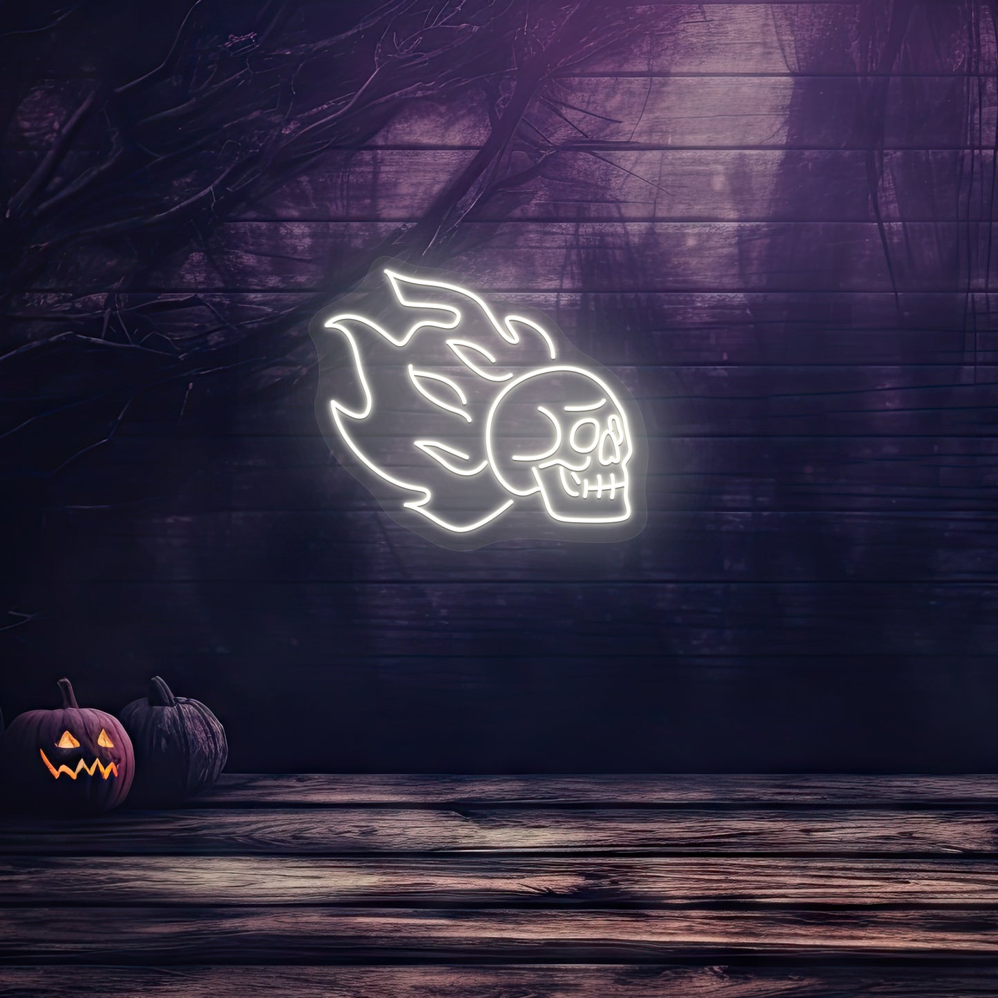 Skull On Fire Neon Sign | Warmwhite