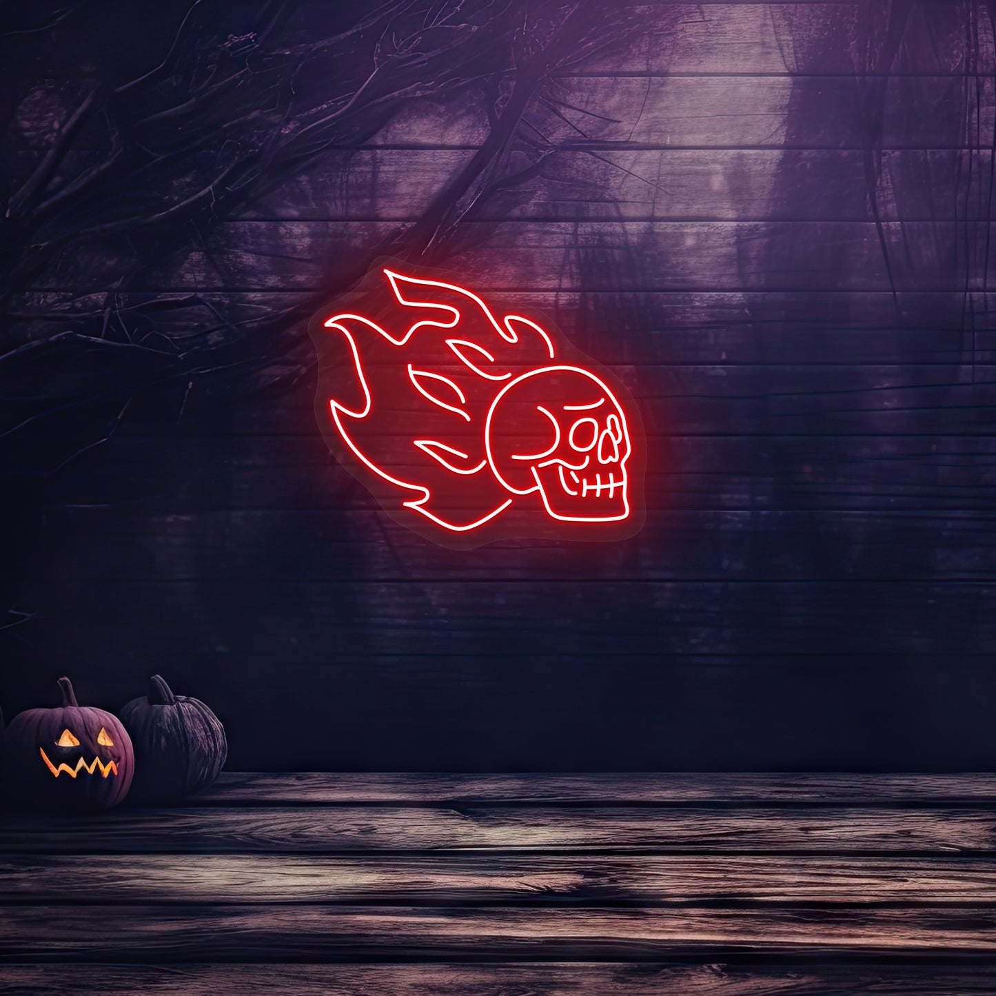 Skull On Fire Neon Sign | Red