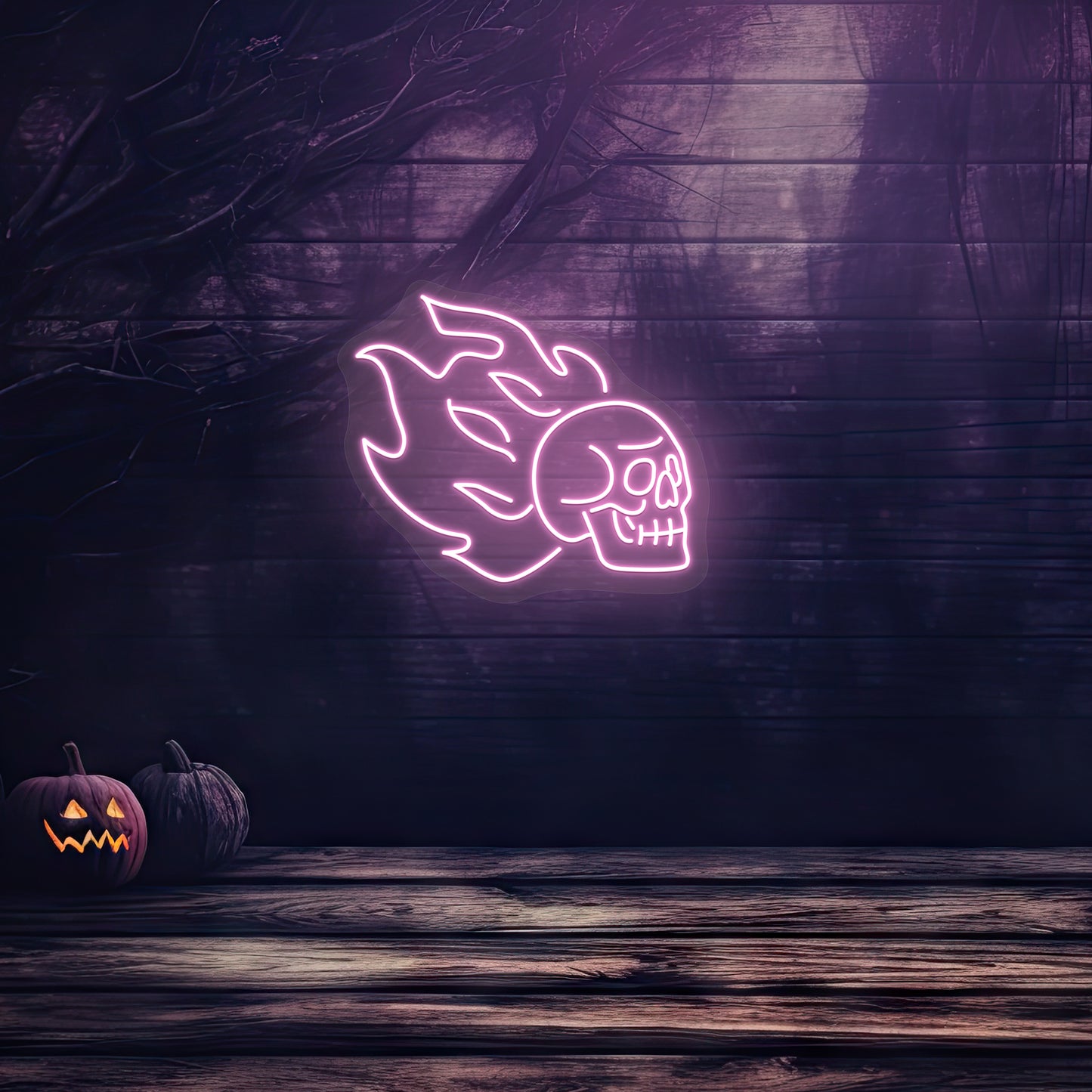 Skull On Fire Neon Sign | Pink
