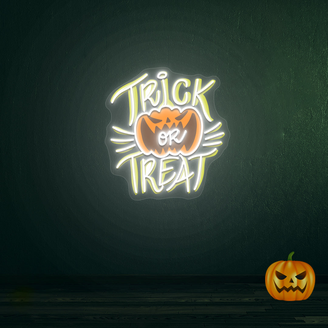 Trick Or Treat Neon Artwork | White