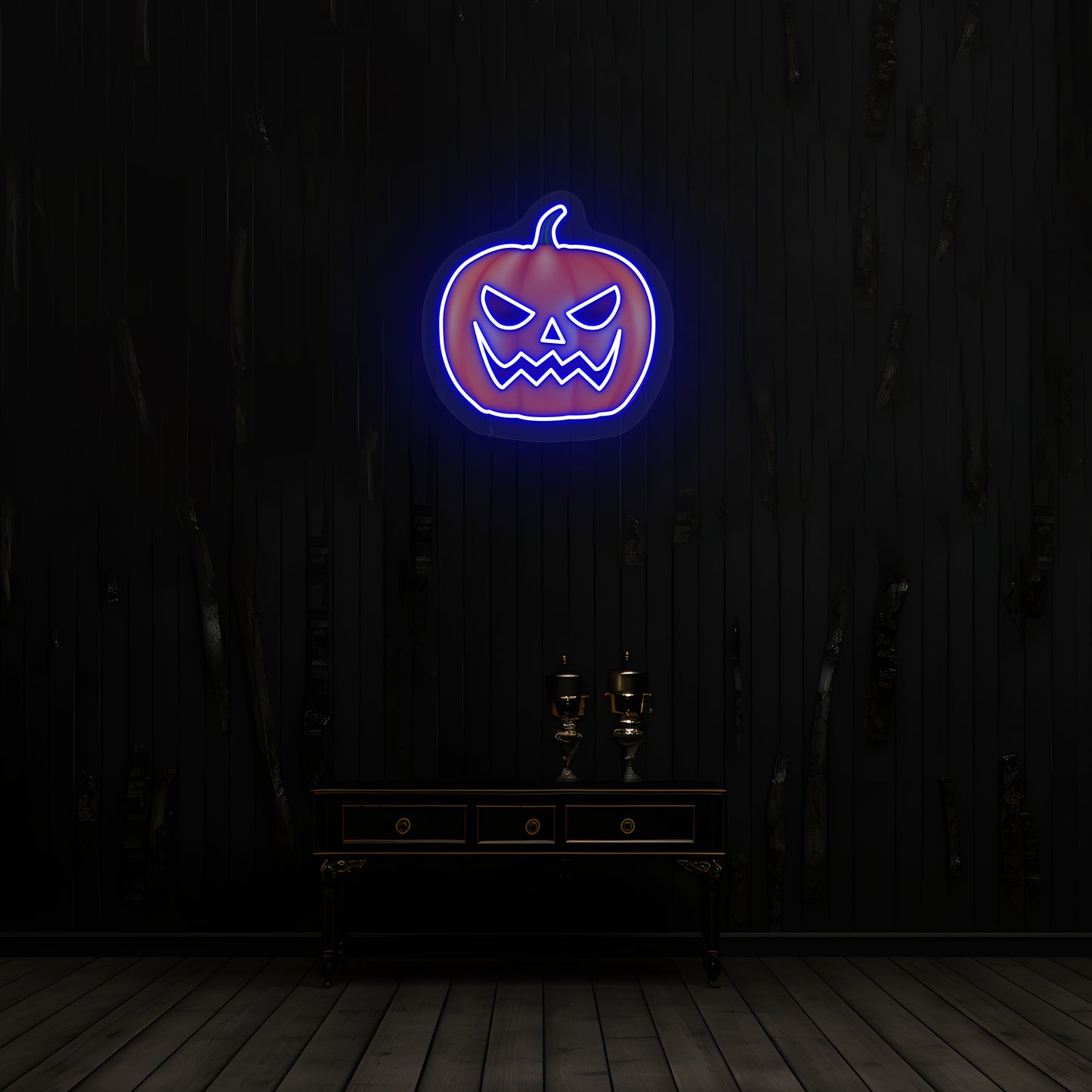 Angry Pumpkin Neon Artwork | Blue