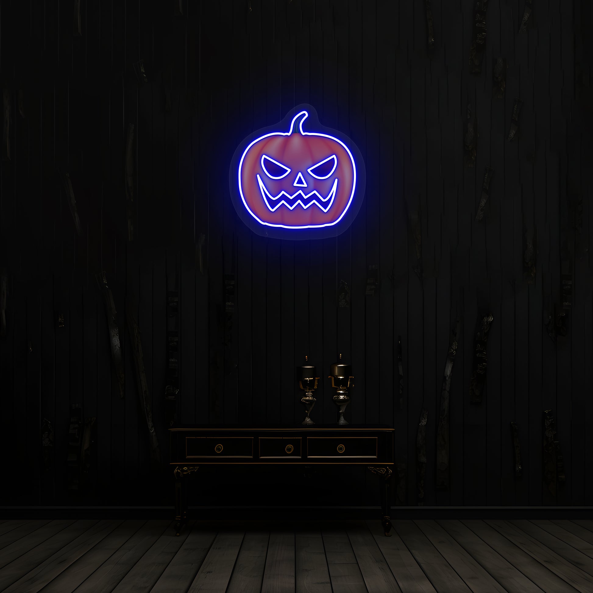 Angry Pumpkin Neon Artwork | Blue
