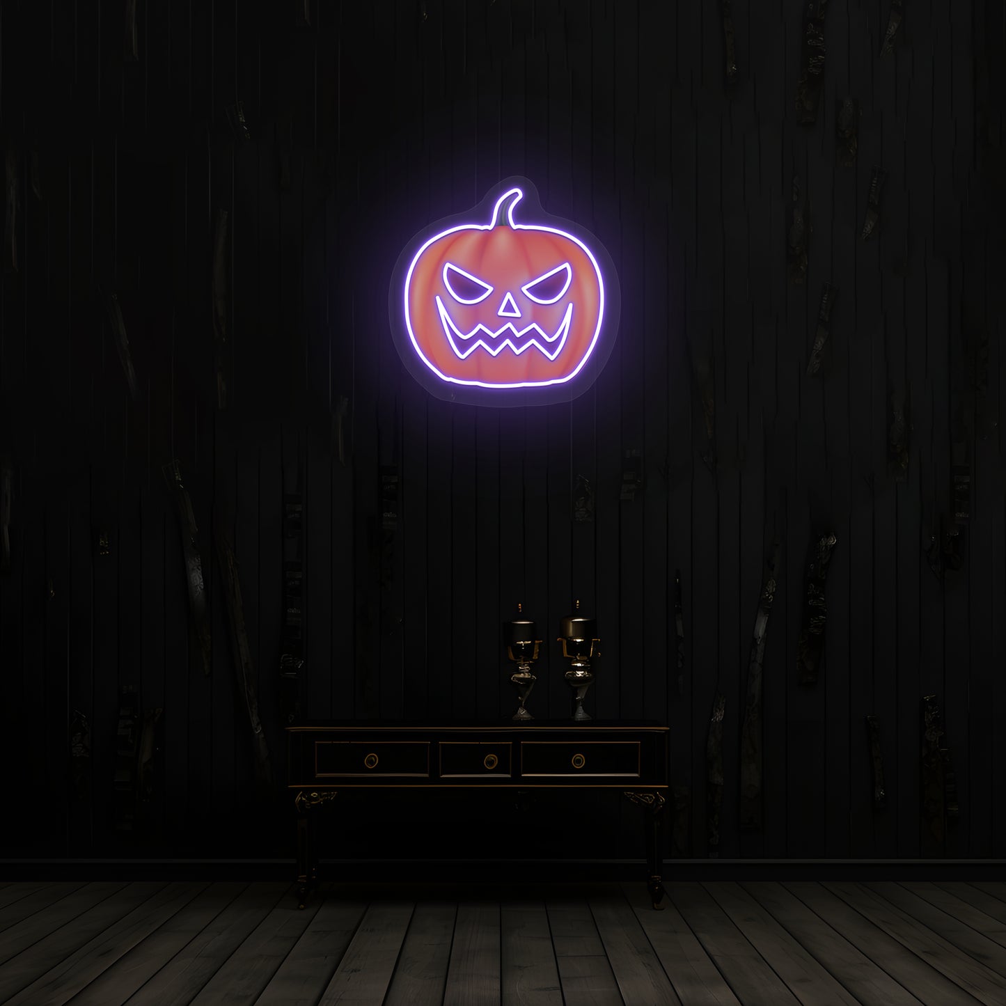 Angry Pumpkin Neon Artwork | Purple