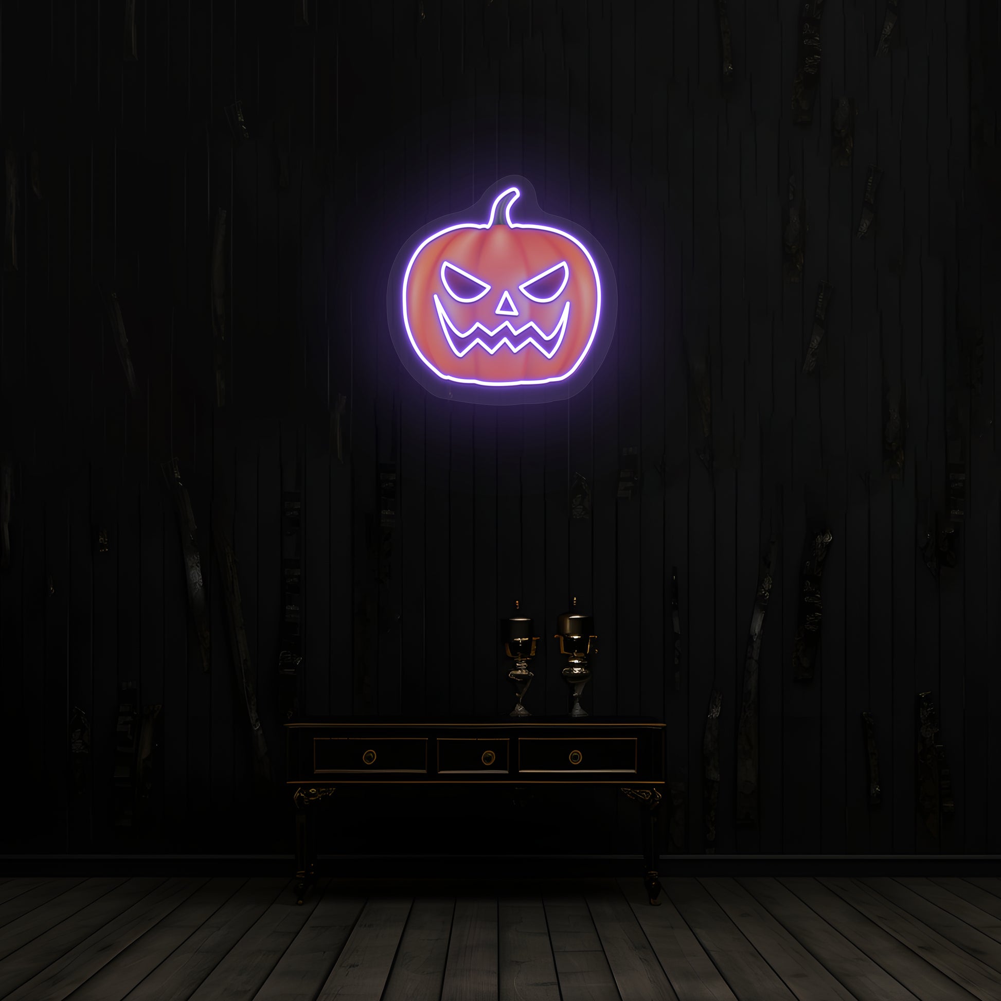 Angry Pumpkin Neon Artwork | Purple
