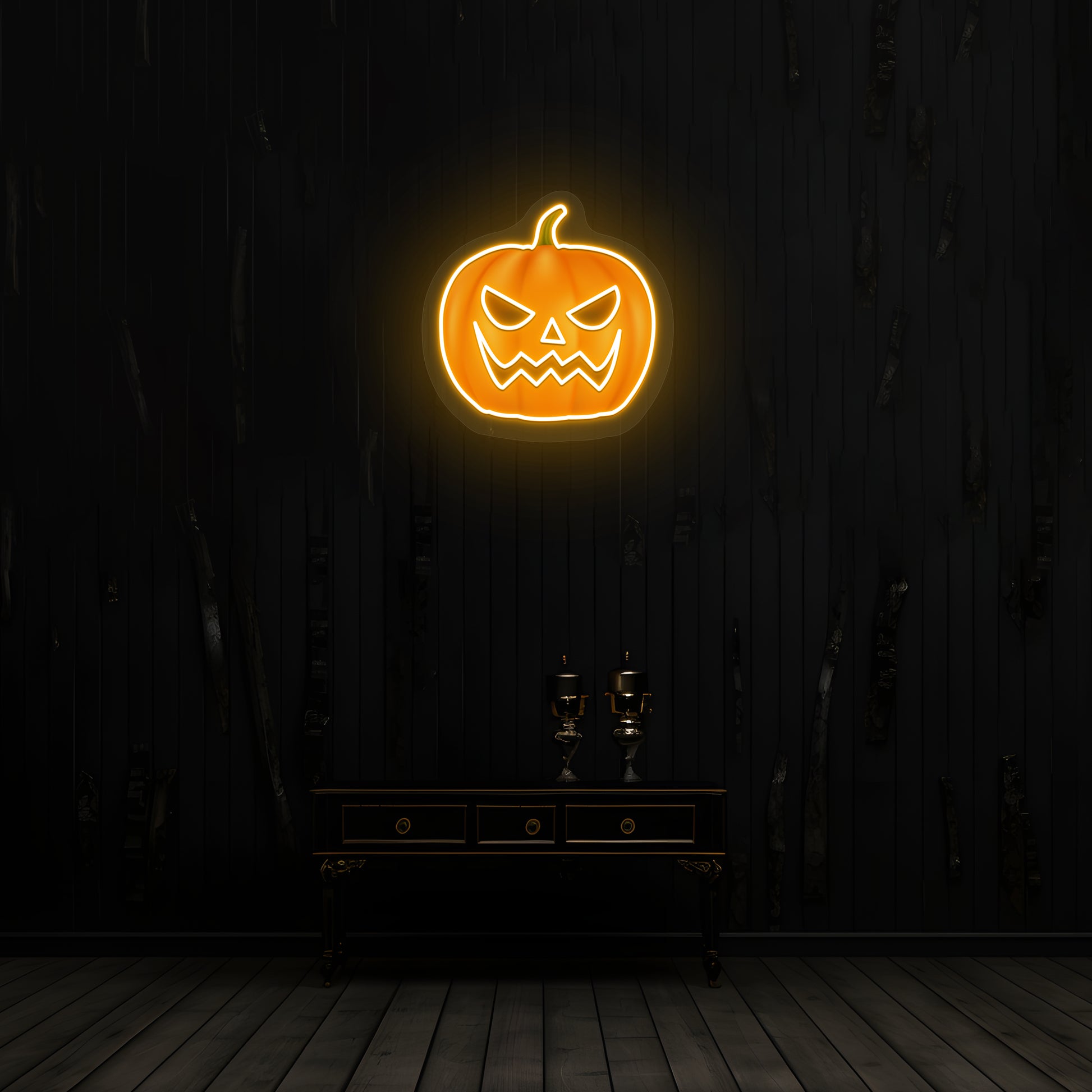 Angry Pumpkin Neon Artwork | Orange